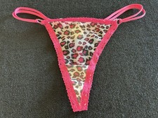 Cheetah Print Y2K Bikini M Sheer Thong Vintage String Panty Underwear
