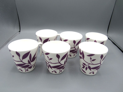 Set of 6 Ivy, White & Purple Ivy Vines Fine Bone China Coffee Tea Mug 8 oz (Box)