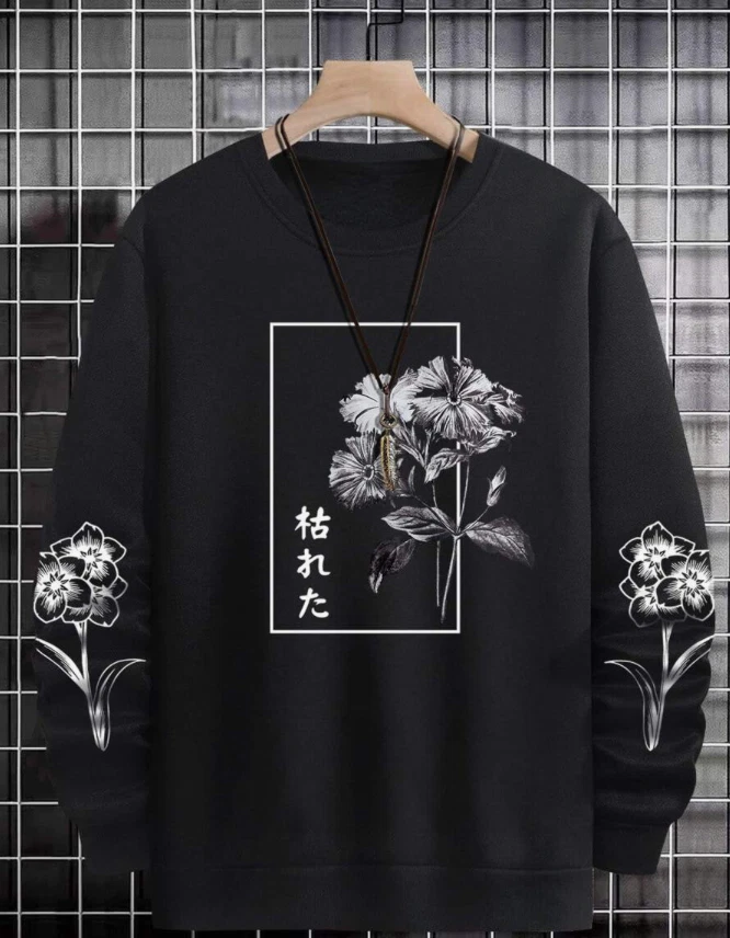 Sudadera Negra con gráficos florales para Hombre Abrigo Sueter Invierno Foto 4 de 4