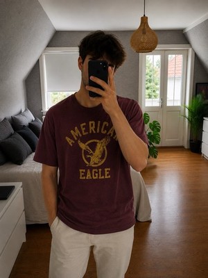 T-Shirt Herren Weinrot orange Print American Eagle Größe L