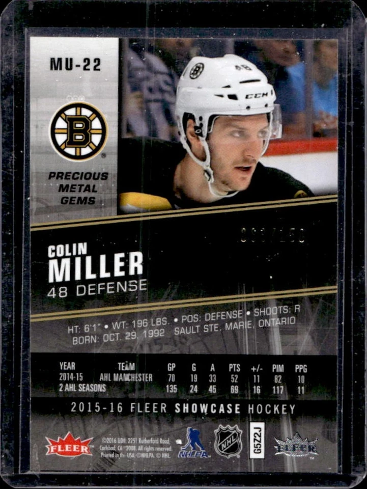 2015-16 Fleer Showcase Colin Miller Metal Universe Rookies Red PMG RC #/150 - Image 2 of 2