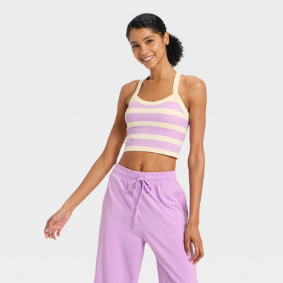 Women's Seamless Cropped Support Tank Top - JoyLab, Cream/Purple, S