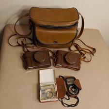 2 Konica 1 Vintage Rangefinder film cameras 1950'S Hexanon f 50mm with cases 