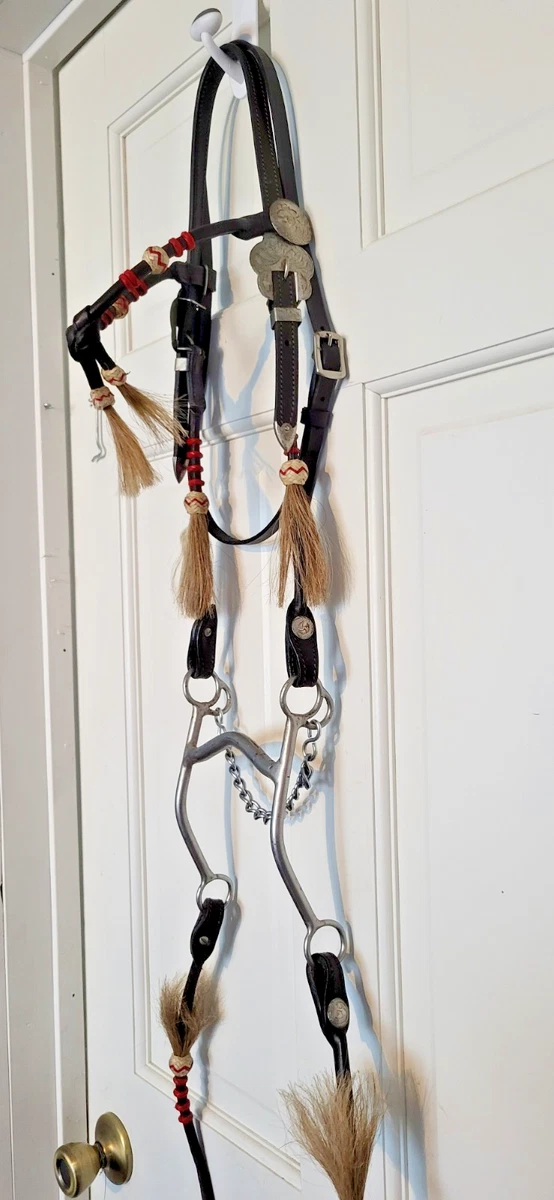 VINTAGE WESTERN HORSE HEADSTALL SLIESTER ROLLER BIT, SPLIT REINS