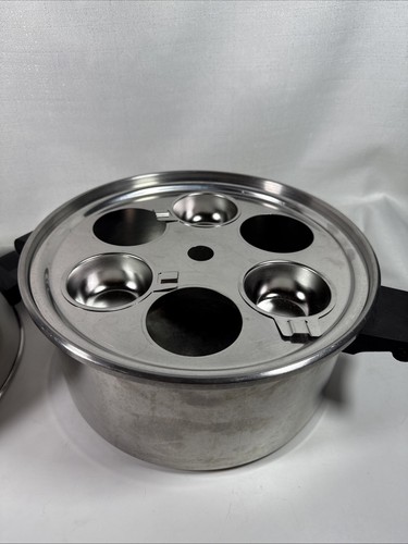 Vtg Saladmaster 18-8 Tri-Clad Stock Pot 6 Qt w/Dome Lid & Egg Insert Dallas TX - Picture 2 of 17