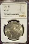 1923 $1 Peace Silver Dollar MS62 NGC Brown Label