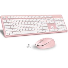 Pink Wireless Keyboard and Mouse Combo, Full-Sized Ergonomic Set