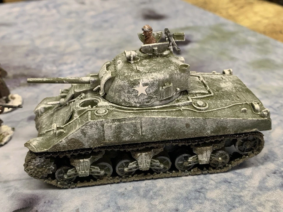Bolt Action 28mm American Winter Lot W/ Sherman Tank and More WW2 Painted - Image 3 of 4