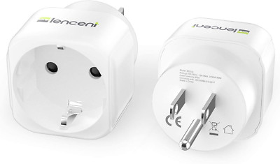 2 Pack Europe to US Plug Adapter, LENCENT European USA White 