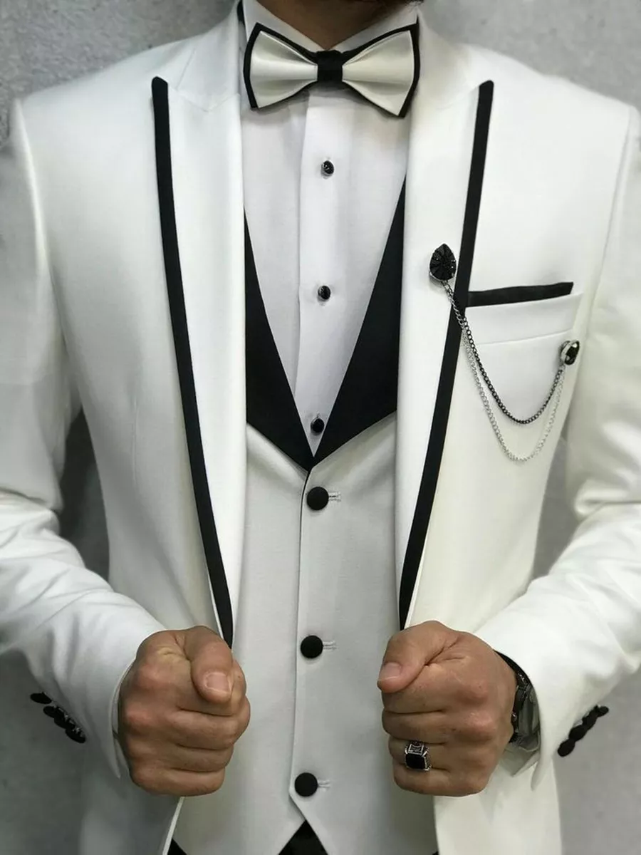 Men White Suits 3 Piece Designer Wedding Dinner Casual Suits(Coat+ ...