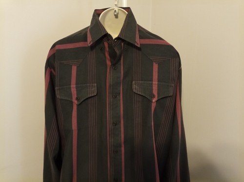 Panhandle Slim Mens Shirt Size 17-35 Black Pink Striped Pocket Button Up Casual - 第 3/9 張圖片