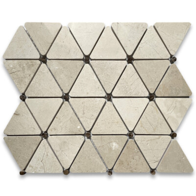 M854P Crema Marfil Marble Triangle Mosaic Tile Emperador Dark Dots Polished