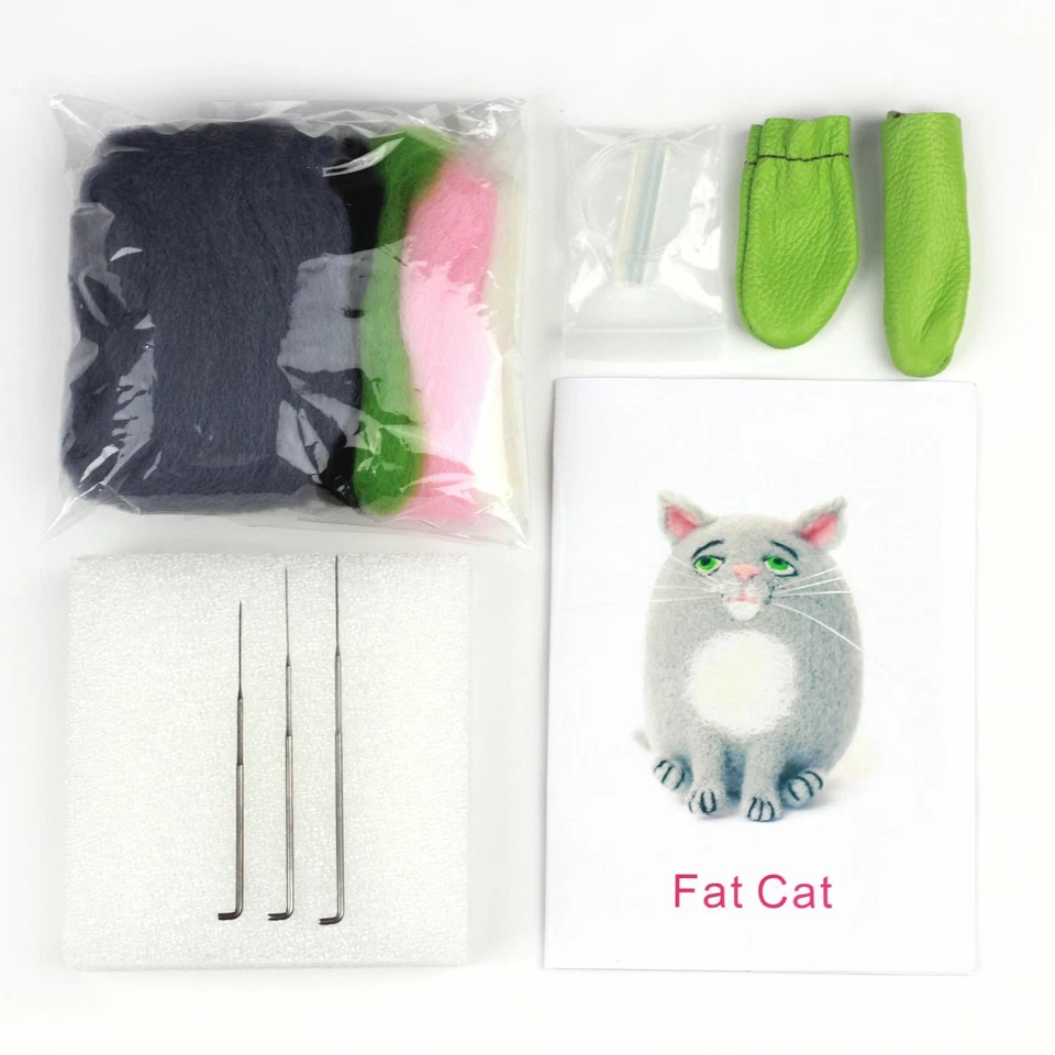 DIY Needle Felting Kits 3D Animals Fat Cat Pure Merino Wool Felt Beginners Games - Image 4 of 4