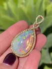 3Ct Pear Cut Natural Fire Opal Teardrop Pendant 14K Yellow Gold Plated 18" Chain