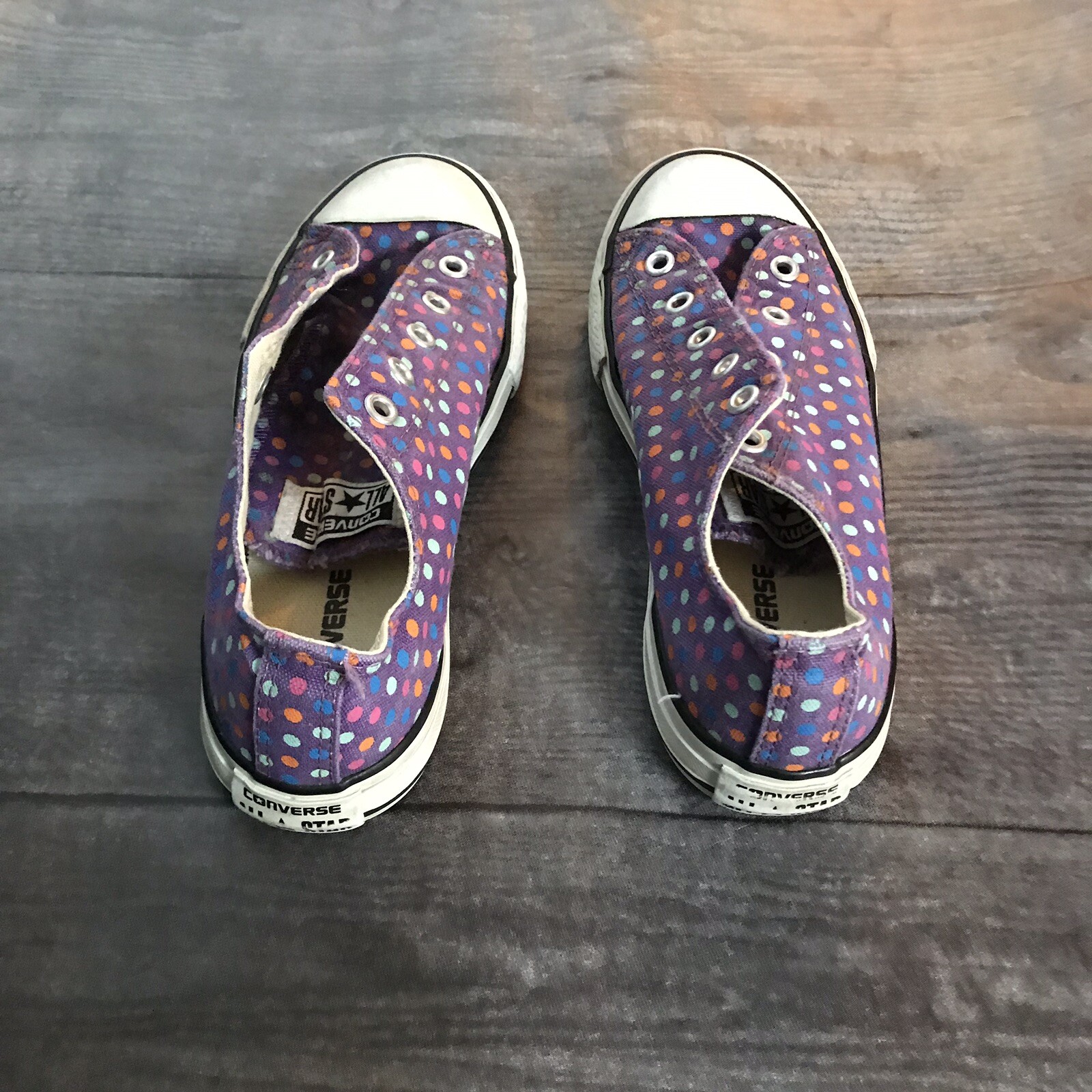 Girl's Converse Purple Polka Dot Sneakers 2.5Y NEEDS LACES thumbnail 4