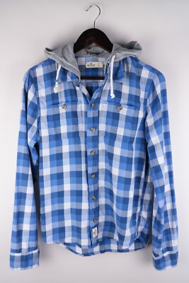 Hollister Men Casual Hoodie Shirt Blue Check Cotton size S | eBay UK