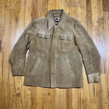 Vintage Brown Suede Leather Jacket Great Things from Canada M/L Snap 70s
