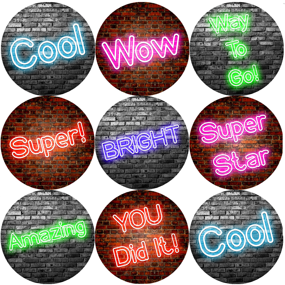 144 Neon Praise Words Reward Stickers 30mm in Size for Teacher, Parent,