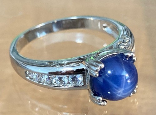 Anillo Zafiro Estrella Azul 8mm Piedra Oro 14k o Acabado Rodio Tallas 6-10US - Imagen 17 de 23