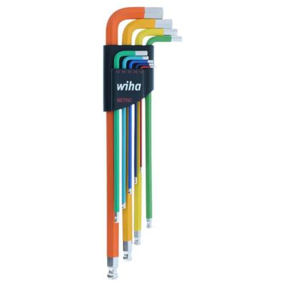 Wiha Ball End Hex Key Set Metric 9pc Color Coded Long Arm L-Keys Chrome Steel