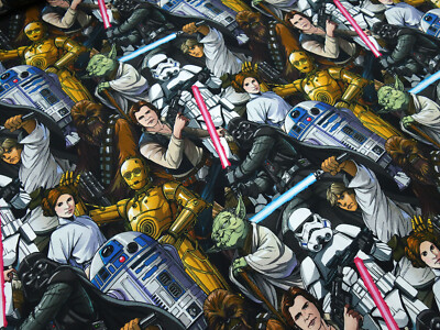 Stoff Baumwolle Jersey Star Wars 2 schwarz weiß bunt Kinderstoff Kleiderstof