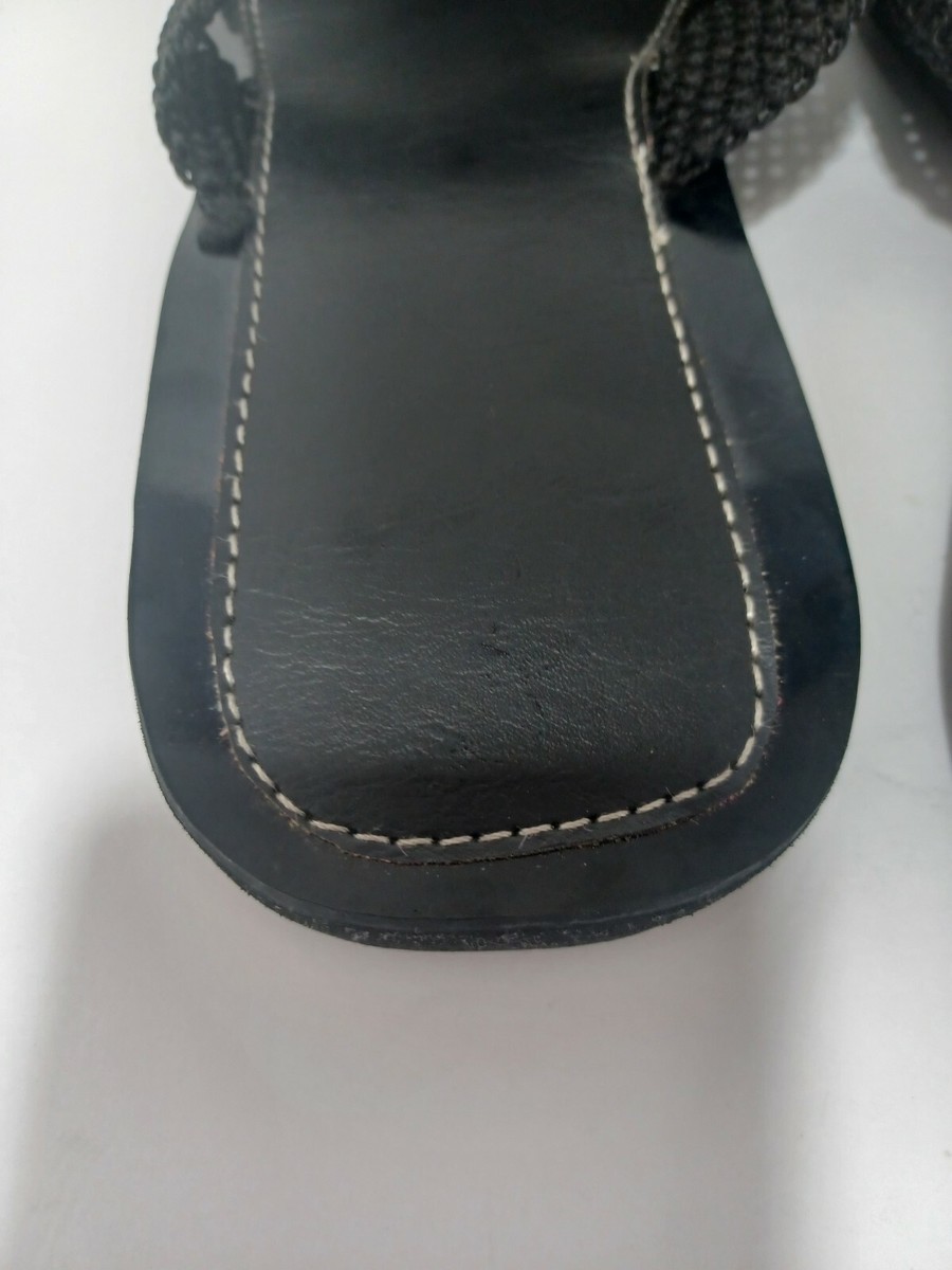 Handmade Woven Men\'s Black Macrame Slip On Sandals Sz 10 Haiti s-l400.jpg main image 2