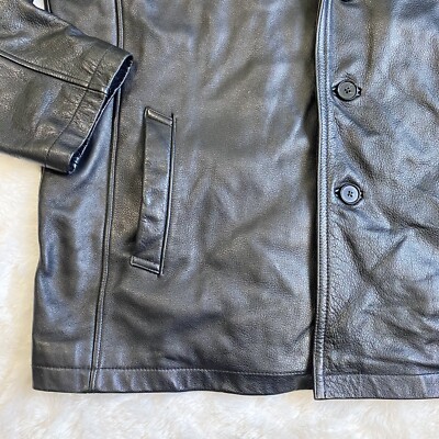 Wilsons Leather Mens Black Leather Jacket Coat Size XL Button