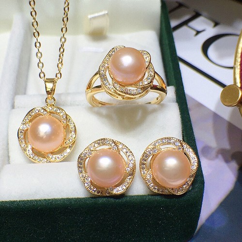 Natural Akoya Cultured Pearl Beads Pendientes + Anillo + Collar Colgante Set AAA - Imagen 10 de 14