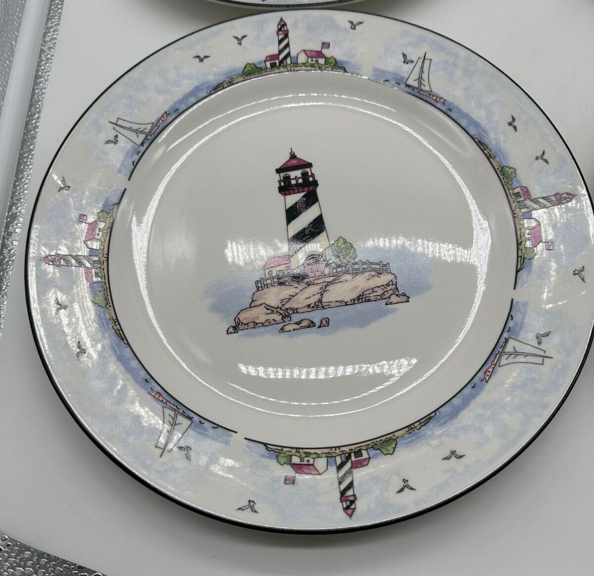 Totally Today Coastal Lighthouse Dinner Plates Nautical Theme Set of 4