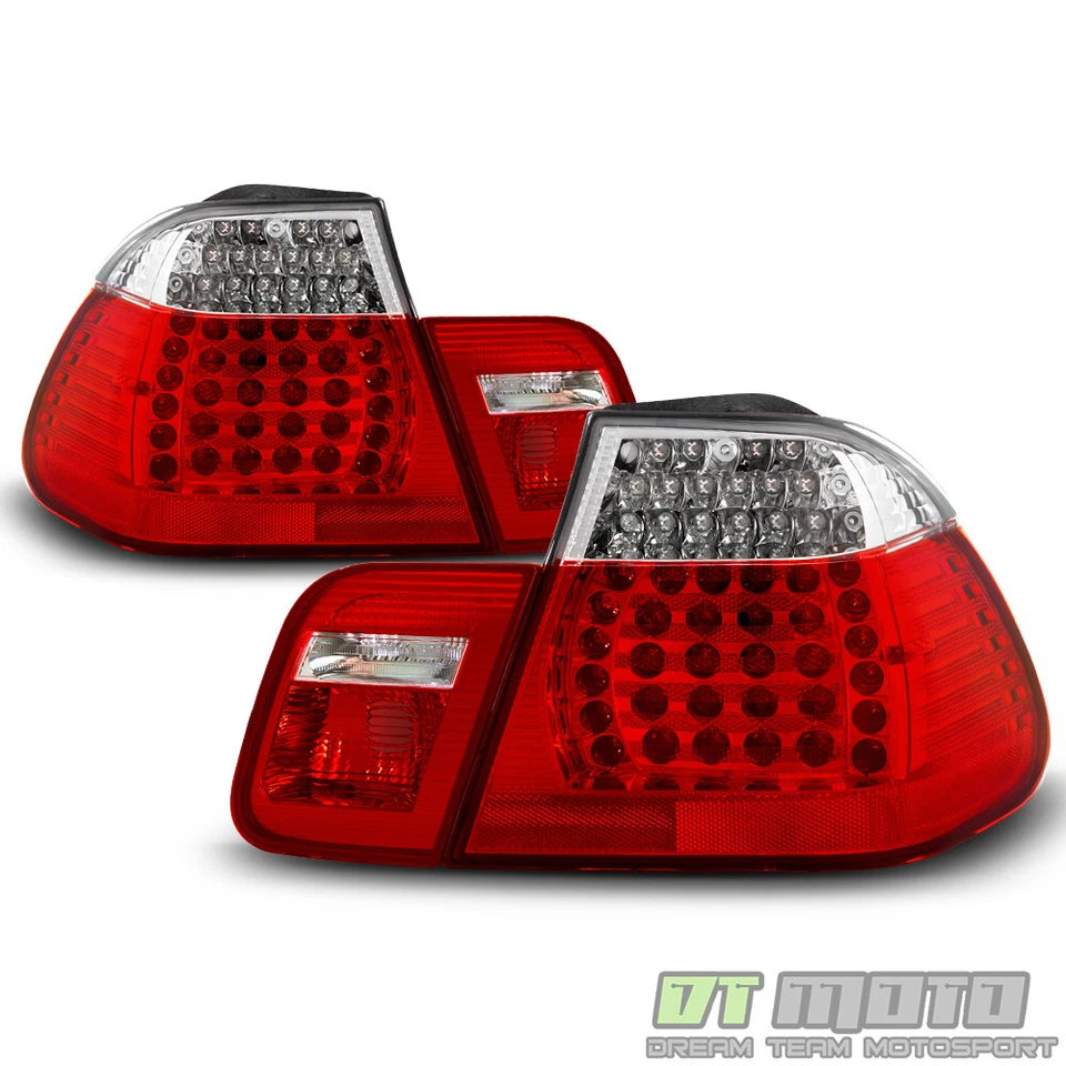 2002-2005 BMW E46 320i 325i 330i 3-Series Sedan Red Clear LED Tail Lights 02-05 - Image 3 of 4