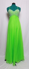 CUSTOM LIME GREEN FAUX PEARL ENCRUSTED CHIFFON PROM FORMAL GOWN DRESS 8