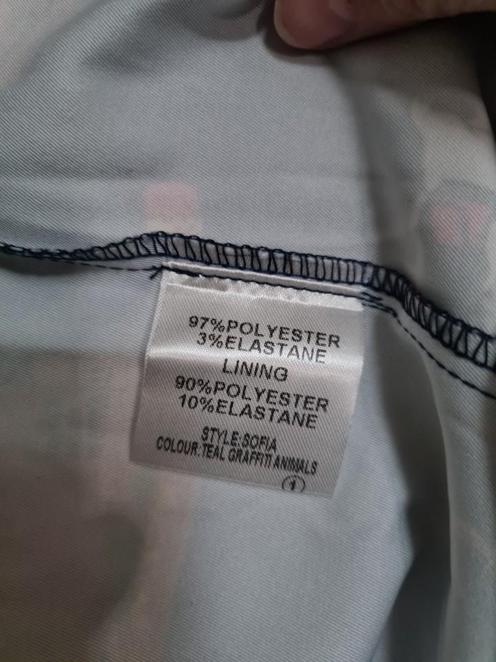 Lindy Bop Sofia "Graffiti Animals" teal dress (size UK 1416 see