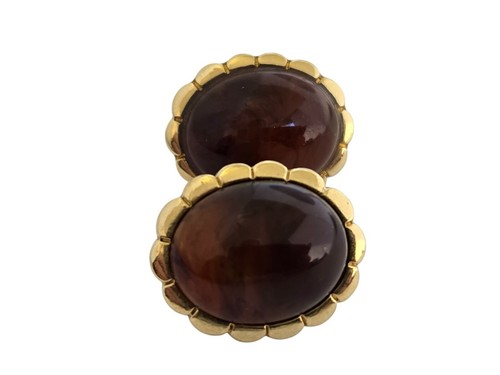 Vintage Avon Turtle Bay Collection Tortoise Cabochon Pierced Earrings - Picture 3 of 4