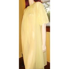 Vintage 60s Yellow Sheer Nylon Chiffon Puffy Frilly Lace Sleeve Peignoir Robe L