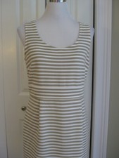 LOFT SZ 8 PETITE DRESS BEIGE WHITE STRIPED SCOOP NECK SLEEVELESS ZIPPER BACK EUC
