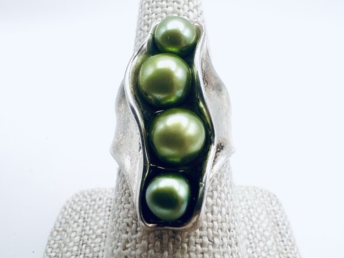 ISRAEL DESIGNER HAGIT GORAL STERLING SILVER GREEN PEARL PEA POD MODERNIST RING