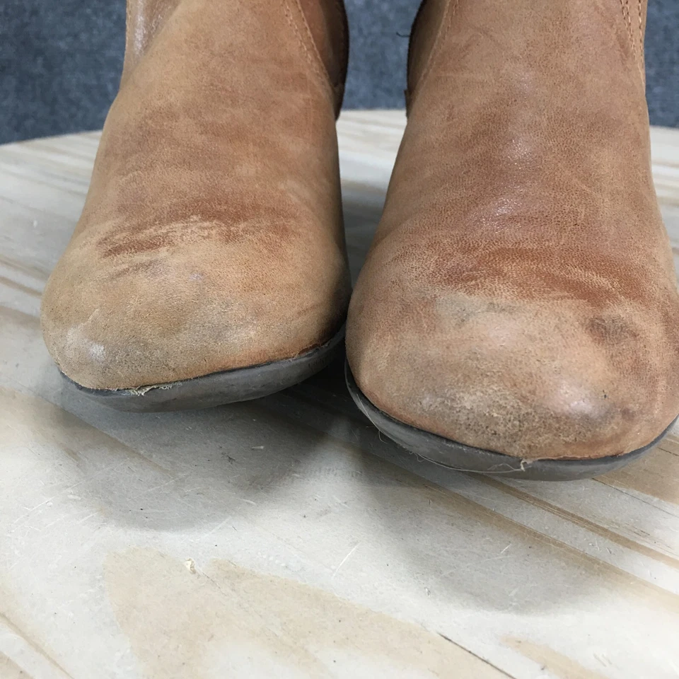 Merona Boots Womens 8 Tall Riding Brown Leather Side Zip Buckled Block Heels - Image 4 of 4