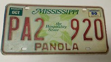 Placa de licencia Mississippi 1980 PA2 920 Panola County