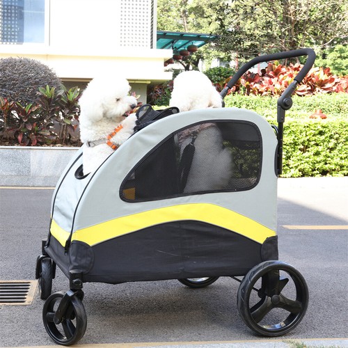XXL Double Seat Dog Stroller Buggy Anti-shock Pet Doggy Pram Divided for 2 Dogs - Picture 4 of 18
