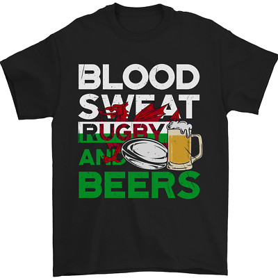 Blood Sweat Rugby and Beers Wales lustiges Herren T-Shirt 100% Baumwolle