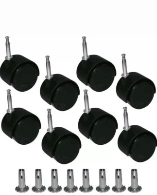 8 X Twin Wheels Castors Feet & Inserts- For Divan Bed Base Sofa Office Chair