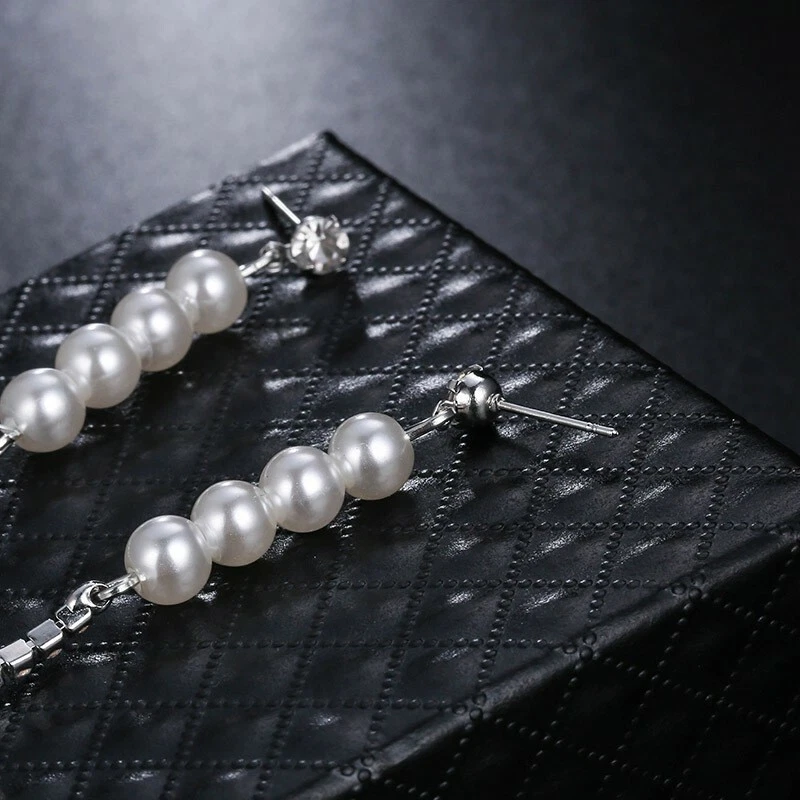 Mujer Retro Pendientes Perlas Cristal Jesús Cruz Borla Gypsophila Bling 0558 Foto 3 de 4