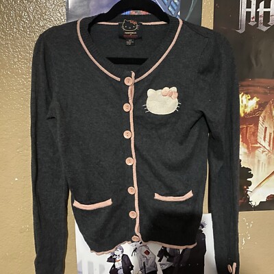 Hello Kitty x Forever 21 Hello Kitty Womens Small Cardigan Sweater Grey 