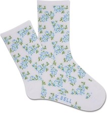 K. Bell Women's Cottage Floral Crew Socks 1 Pair, White, Women's 9-11