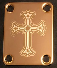 GUITAR NECK PLATE - Engraved PhotoEtched - CROSS Faith - Fits Fender - GOLD
