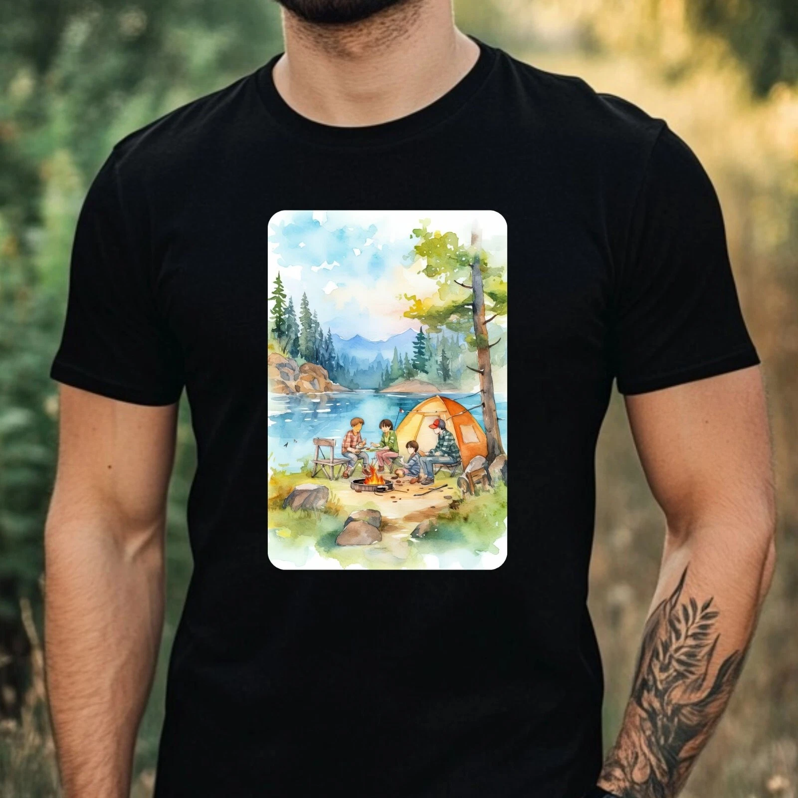 Mens Camping Theme Cotton T-Shirt Size XS to 5XL