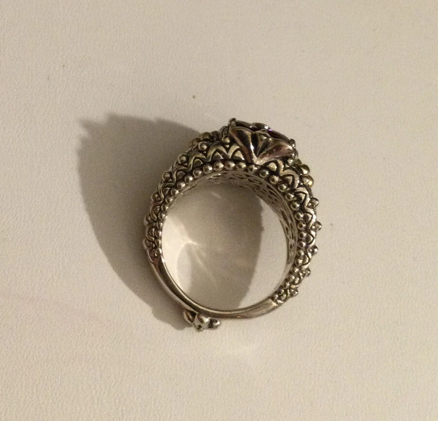 Anillo de cóctel Barbara Bixby oro 18K 925 granate piedras preciosas flor, talla 7,75 Foto 3 de 4