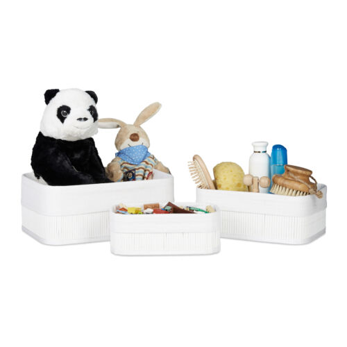 Set Storage Boxes Bathroom Bedroom Bamboo Shelf Baskets Cloth Lining Organiser - Picture 1 of 45