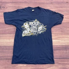 Buckle That Belt Seatbelt Safety Shirt Blue Shirt Sz M Vince Larry Slogan 50/50