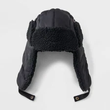 Goodfellow & Co Mens One Size BLACK Trapper Winter Hat Soft Warm Stylish QUILTED